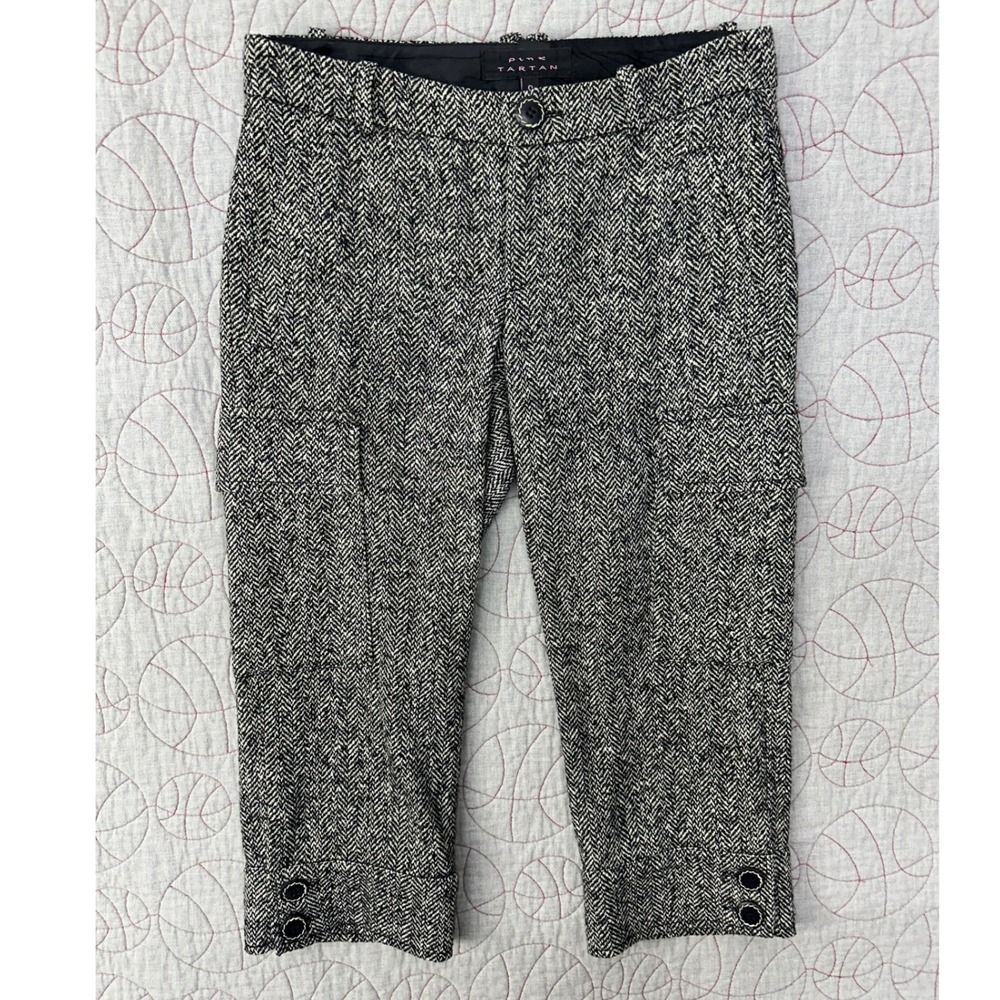 Pink Tartan Cropped Pants Black White Herringbone Wool Silk‎ Cargo / Womens 0